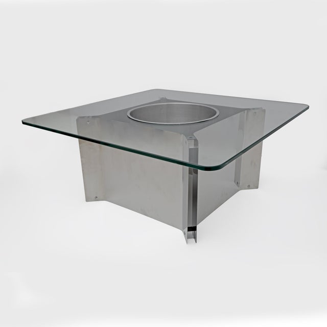 1970s Mid-Century French Modern Steel and Glass Coffee Table in the style of Michel Boyer, 1970s For Sale - Image 5 of 5