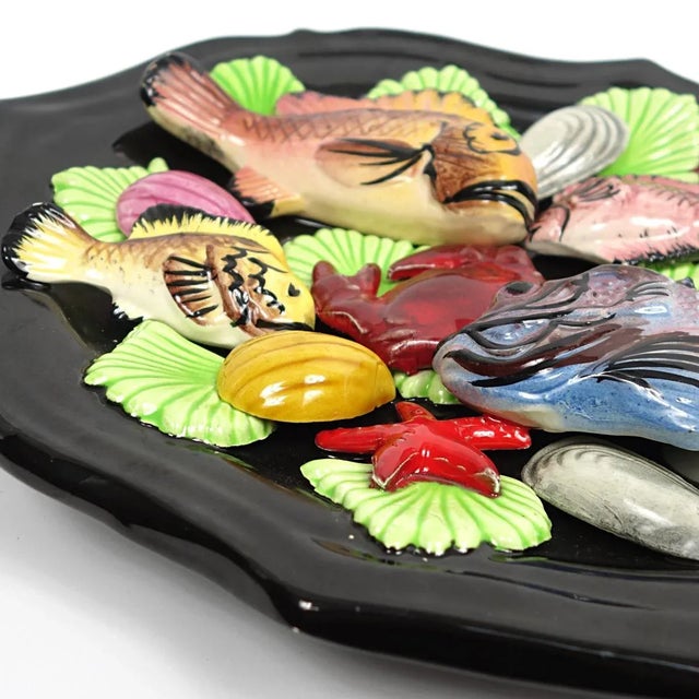Mid-Century Modern Oval Majolica Wall Plate with Sea Creatures from Vallauris, 1960s For Sale - Image 9 of 13