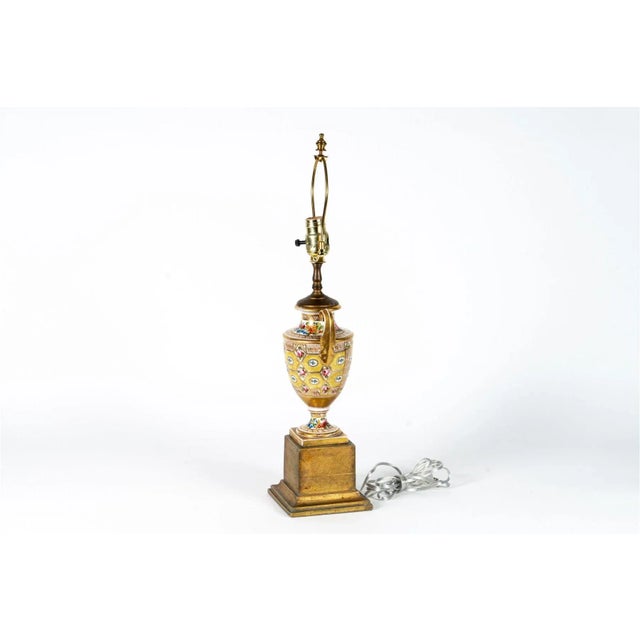 Antique early 19th century Coalport porcelain vase in the yellow Church Gresley pattern, circa 1805. Mounted as a table...