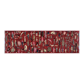 Hand-Knotted Pictorial Fish Runner on Red Ground, 2'8" X 8'0" For Sale