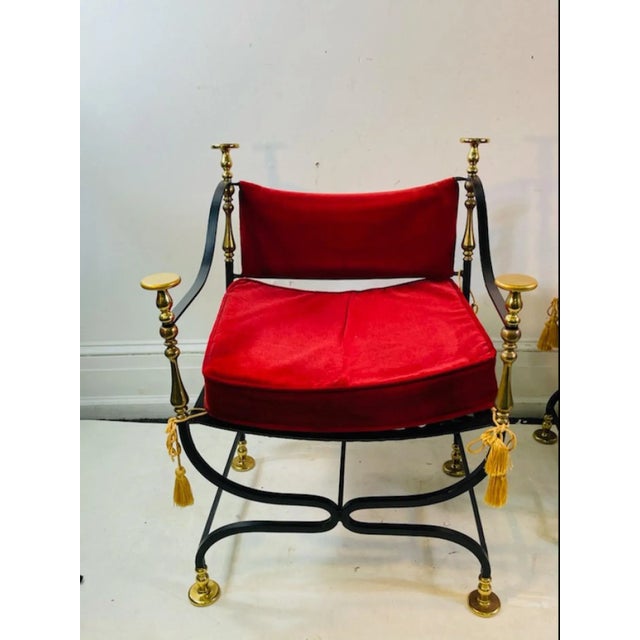 Mid-Century Modern 1960s Mid-Century Modern Italian Black Iron & Brass Savonarola Chairs - A Pair For Sale - Image 3 of 10