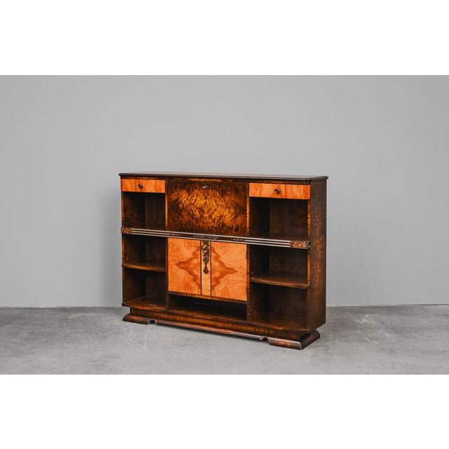 Art Deco Bookcase with Secretary Compartment in Birch and Walnut For Sale - Image 5 of 18
