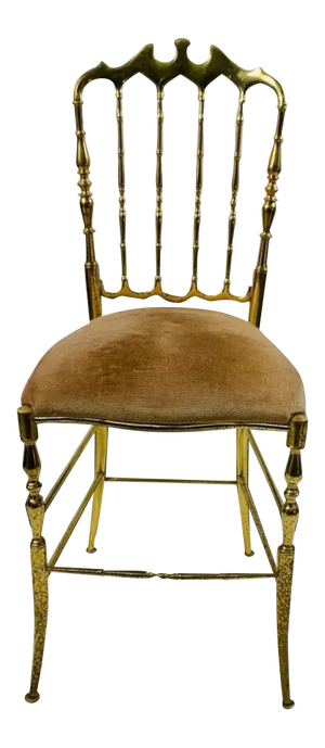 Vintage Tan Mohair Upholstered Brass Chiavari Chair