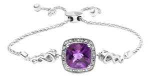 .925 Sterling Silver 10mm Cushion Cut Amethyst Gemstone and Diamond Accent Lariat 4â€-10â€ Adjustable Bolo Bracelet (H-I Color, SI1-SI2 Clarity)