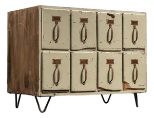 Vintage Eight-Drawer Wooden Card Catalog–Style Cabinet on Hairpin Legs
