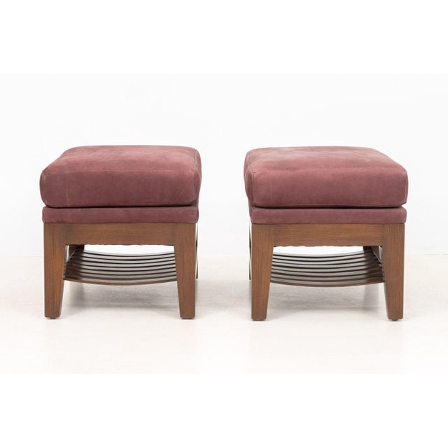 Burgundy Suede Upholstered Ottomans, Pair For Sale In New York - Image 6 of 6