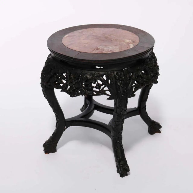 Antique Chinese Carved Hardwood Marble Top Plant Stand, Circa 1920 For Sale - Image 10 of 13