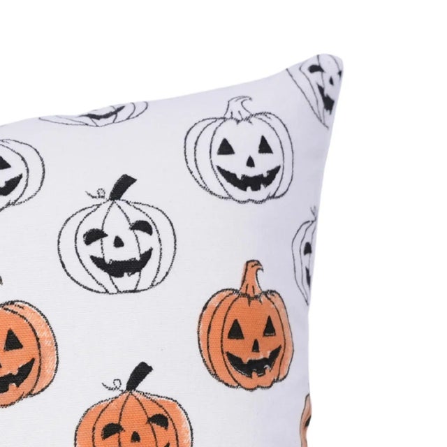 Industrial Fabdivine Halloween Pumpkin Block Print Pillow Cover Handmade Cotton Throw Cushion for Festive Home Décor Size 14x36 For Sale - Image 3 of 6
