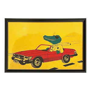 Vintage 80s Preppy Alligator Driving Mercedes Sports Car Print