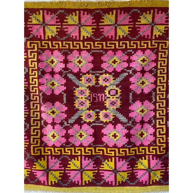 C. 1977 Vintage Peruvian Andean Handwoven Wool Textile Wall Hanging (69" X 61") For Sale - Image 4 of 11