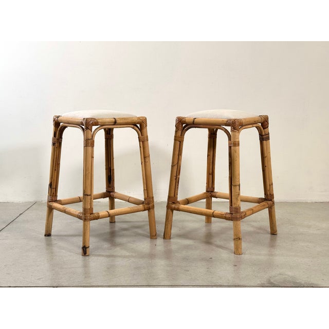 Wood Vintage Bamboo Bar Stools, 1970s, Set of 2 For Sale - Image 7 of 10