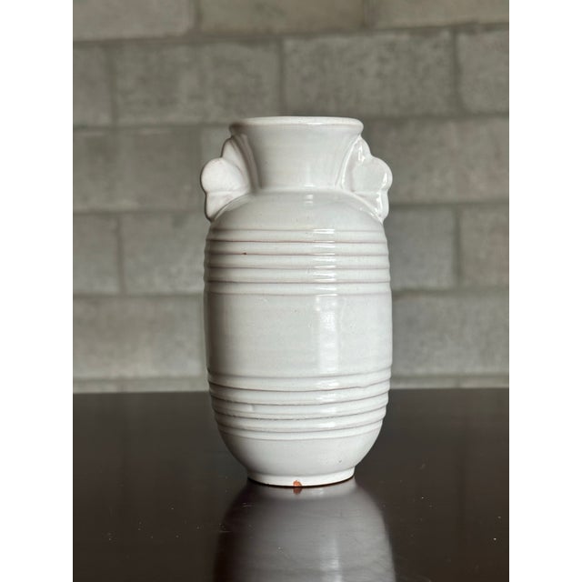 1930s Art Deco White Earthenware Vase Gabriel Burmeister Sweden For Sale In Philadelphia - Image 6 of 8