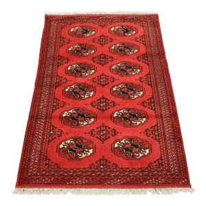 Turkmen Rug 3'5'' X 4'11'' Red Wool Vintage Tribal Hand-Knotted Oriental Carpet
