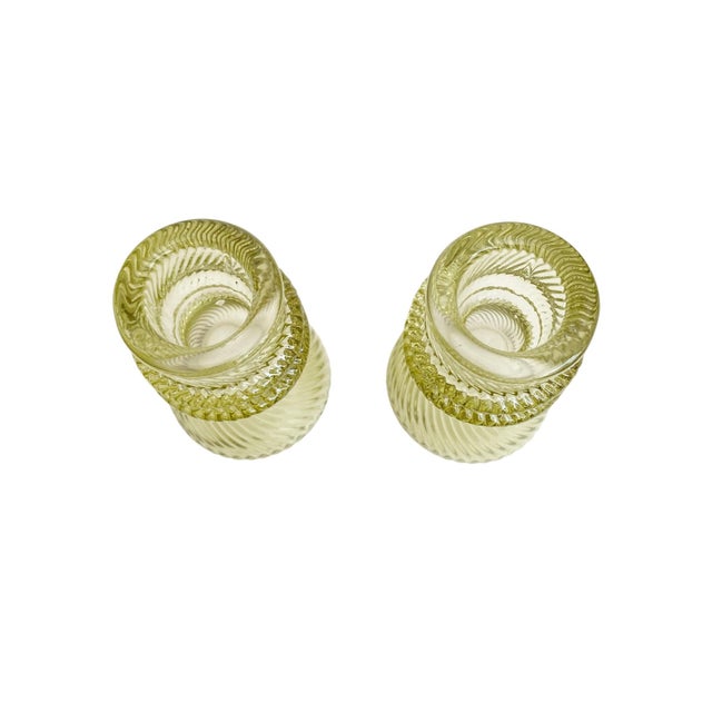 1970s Transparent Green Ribbed Glass Taper Candle Holders For Sale - Image 5 of 5