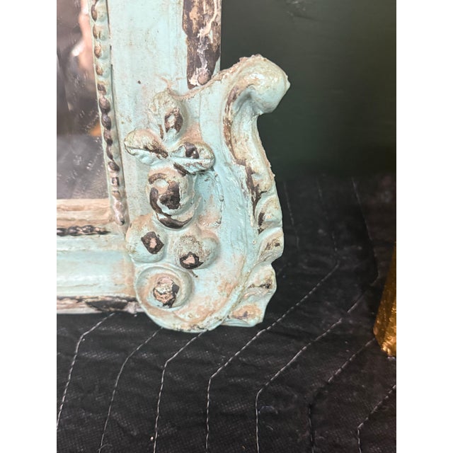 French Late 20th Century Louis XVI Style Teal Polychromed Mirror For Sale - Image 3 of 9