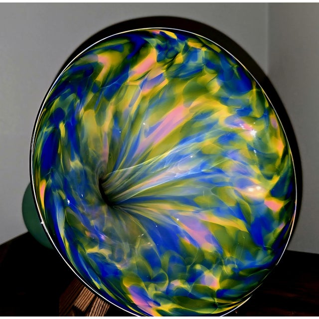 Glass Signed, Hand Blown, Large, Multicolor, Glass Vase. For Sale - Image 7 of 9