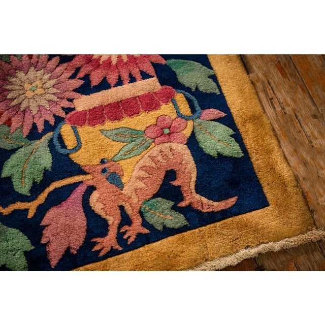 Textile 1920s Antique Warm Gold Ground Floral Modern Knotted Chinese Art Deco Carpet Rug For Sale - Image 7 of 9