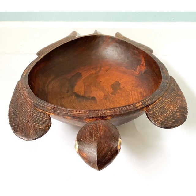 Late 20th Century Vintage Island Wood Carved Turtle Bowl For Sale - Image 5 of 13