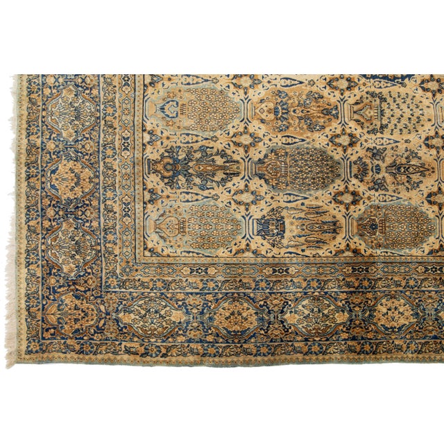 Tan Antique Persian Kerman Wool Rug With Allover Pattern | Chairish