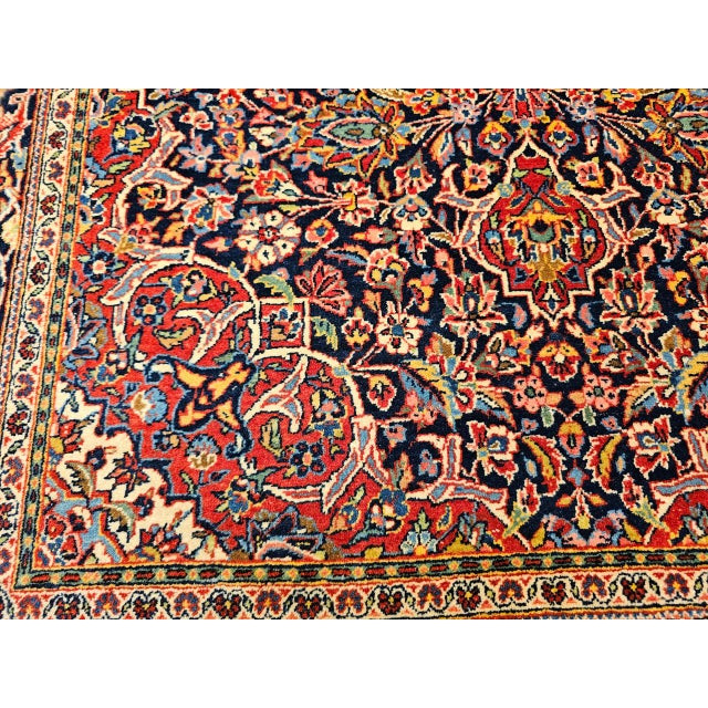 Vintage Persian Kashan Area Rug, Hand-Knotted Wool, Floral Pattern, Navy & Red, 5x7 For Sale - Image 12 of 16
