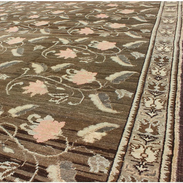 Vintage Kars Rug From Eastern Turkey With Rose Flower Design Brown, Green, Pink For Sale - Image 4 of 10