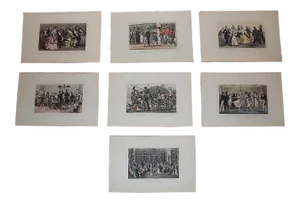 Antique 19th Century Engravings-Genre Scenes-Early 19th Century France-Set of 7