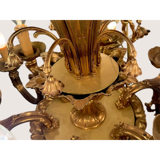 Antique Italian Baroque Style Ornate Figural Ormolu Brass Chandelier 12 Light For Sale In Saint Louis - Image 6 of 13