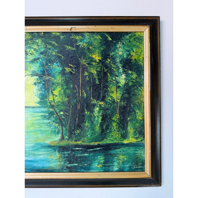 Vintage Antzinga Impressionist Two Man Canoeing River Scene Oil on Canvas – Framed For Sale In Miami - Image 6 of 11