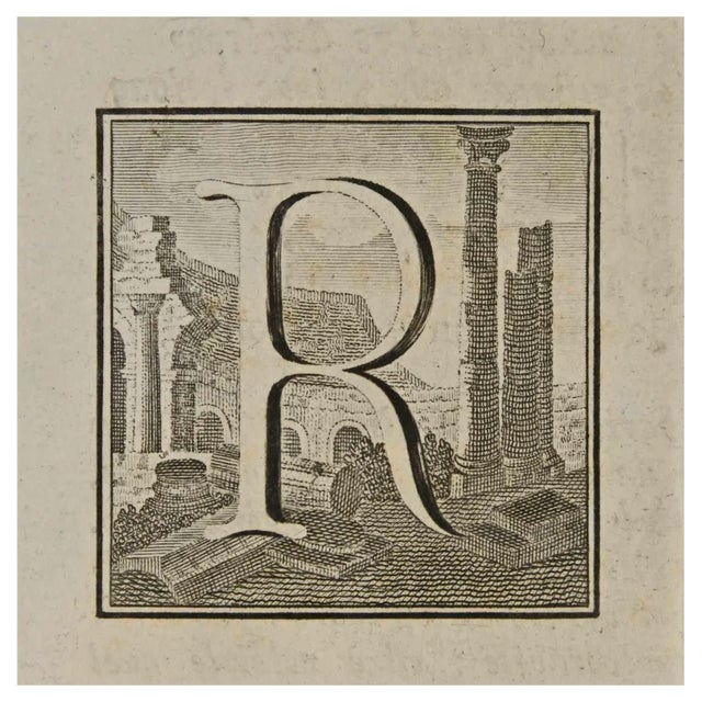 Luigi Vanvitelli, Letter of the Alphabet R, Etching, 18th Century For Sale