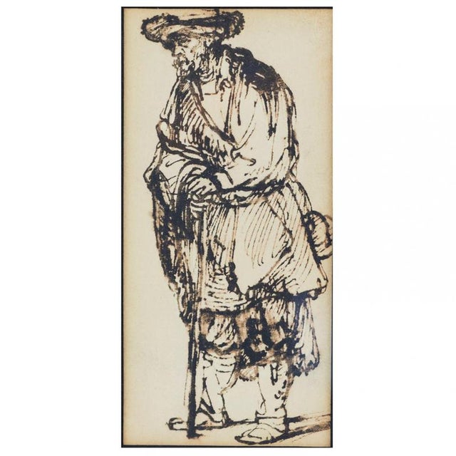 After Rembrandt, Old Man with Staff, Pen Drawing, 19th Century For Sale - Image 4 of 5