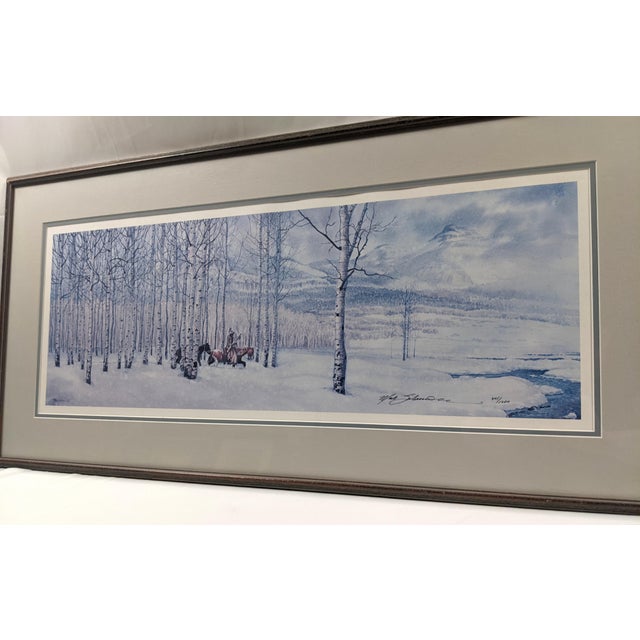 Gray Late 20th Century Signed Limited Edition Native American Winter Landscape Panorama by Mark Silversmith, Framed & Matted For Sale - Image 8 of 17
