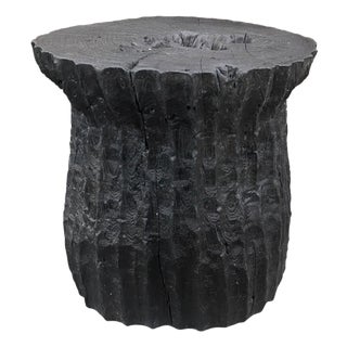 Andrianna Shamaris Charred Hand Carved Teak Wood Side Table For Sale