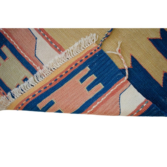 Turkish Rug Hand-Woven Oushak Kilim Rug Vintage but Unused Home Decor - 4'1" X 5'8" For Sale - Image 10 of 12
