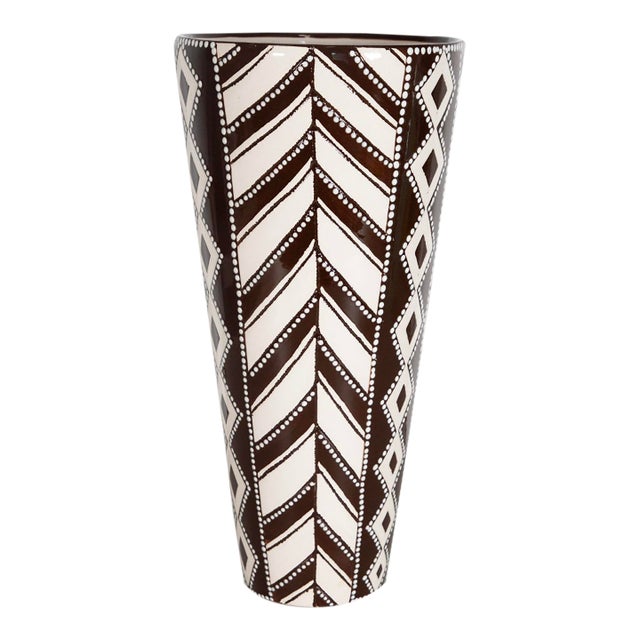Madoda Fani – South African Brown & Cream Art Pottery Vase, 2003, 15" For Sale