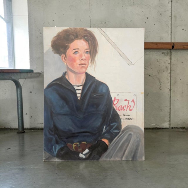 Titled "Cory" and dated June 1985 on the reverse, this original oil portrait captures a distinctly contemporary subject...