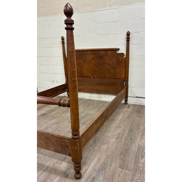 Antique Full Size American Empire Style Burl Grain Four Poster Bed For Sale In Kansas City - Image 6 of 11