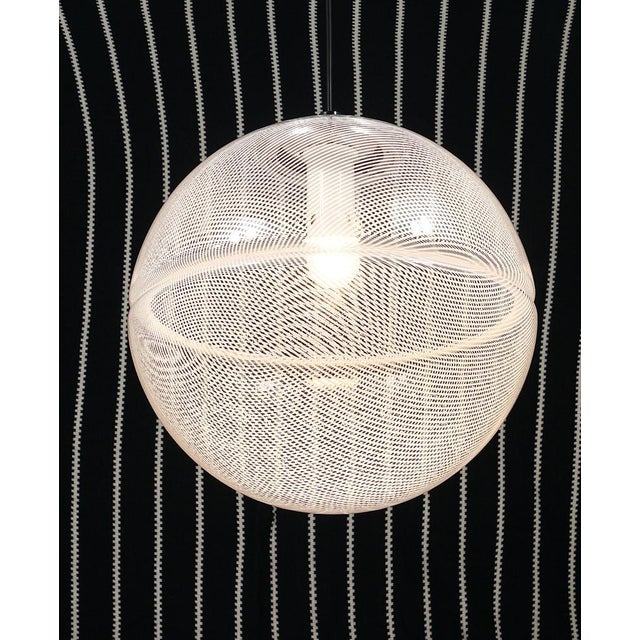 Metal Postmodern Striped Op-Art Globe Pendant Lamp by Guzzini attributed to Meblo, 1970s For Sale - Image 7 of 18