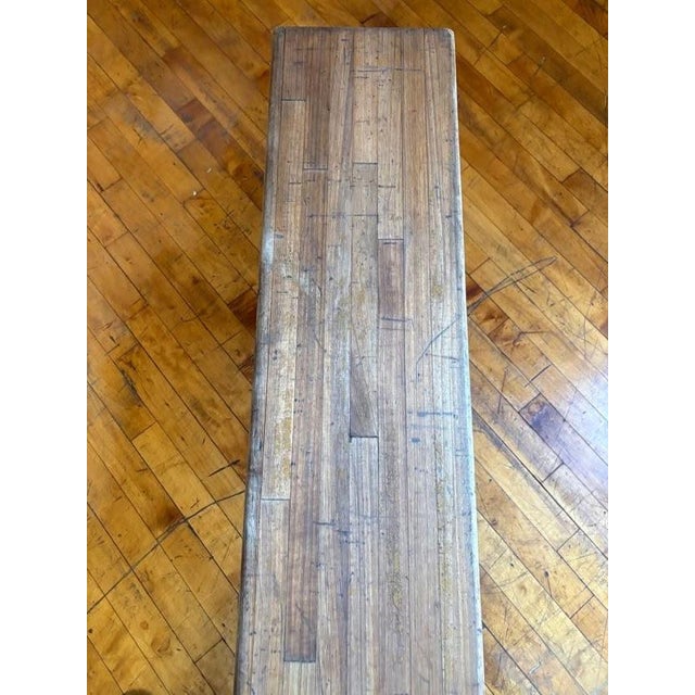 10-Foot Antique Industrial Maple Butcher Block & Cast Iron Locker Room Bench For Sale - Image 12 of 16