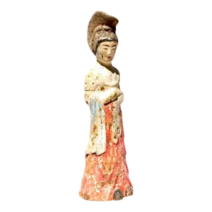 Antique Tang Dynasty Painted Terracotta Female Attendant