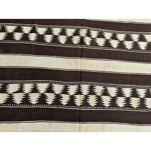 6x12 Vintage Flat Weave Kilim Rug, Brown & Ivory Geometric Design, Handwoven Wool Rug For Sale - Image 6 of 12