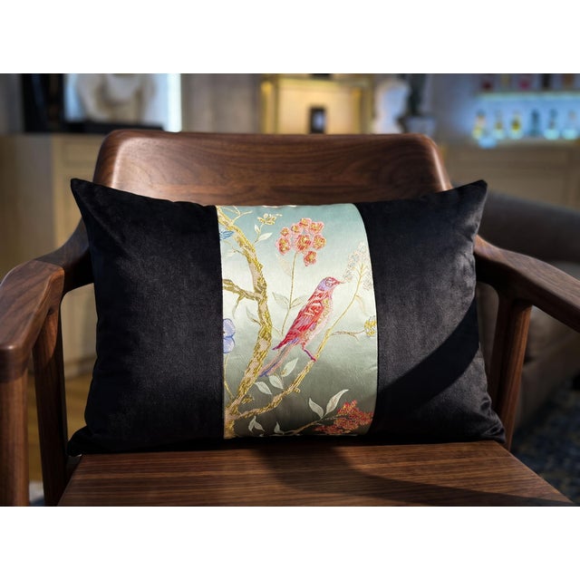 Handmade Black Velvet Satin Cushion Cover For Sale - Image 10 of 11