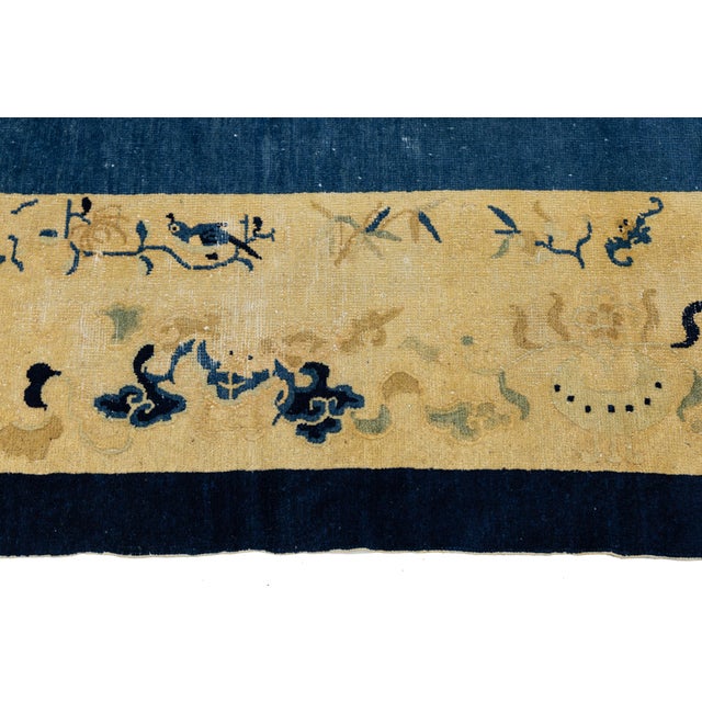 Antique Art Deco Handmade Blue Designed Chinese Wool Rug For Sale - Image 12 of 12