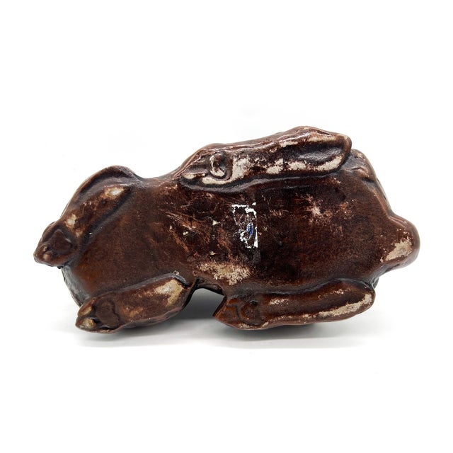 Bronze 1960s Japanese Bronze-Tone Cast Iron Rabbit Sculpture – Meiji Style Reclining Hare - Mid-Century Modern, Asian, Spring, Easter For Sale - Image 8 of 12