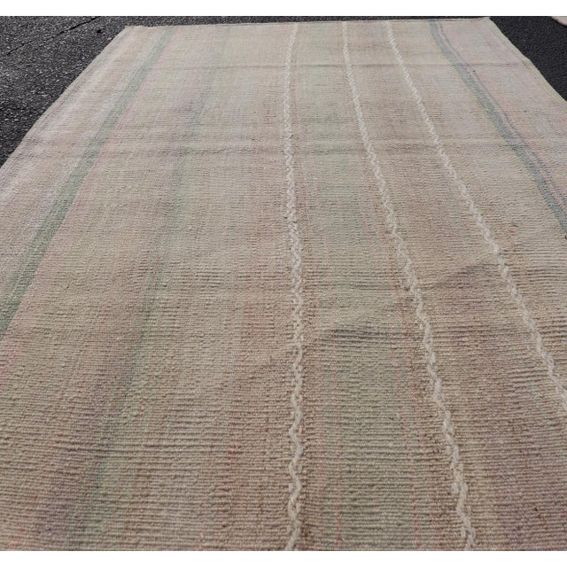 Vintage Turkish Kilim With Soft Pastel Stripes in Sage, Sand, Blush, and Sky For Sale - Image 9 of 10