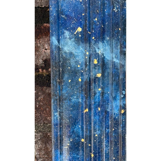 Mid 20th Century Vintage Faux Lapis Lazuli and Parcel Hand Gilt Newly Painted Mirror by Turtle and Crane - Tony Duquette Style Palm Beach Regency For Sale - Image 5 of 11