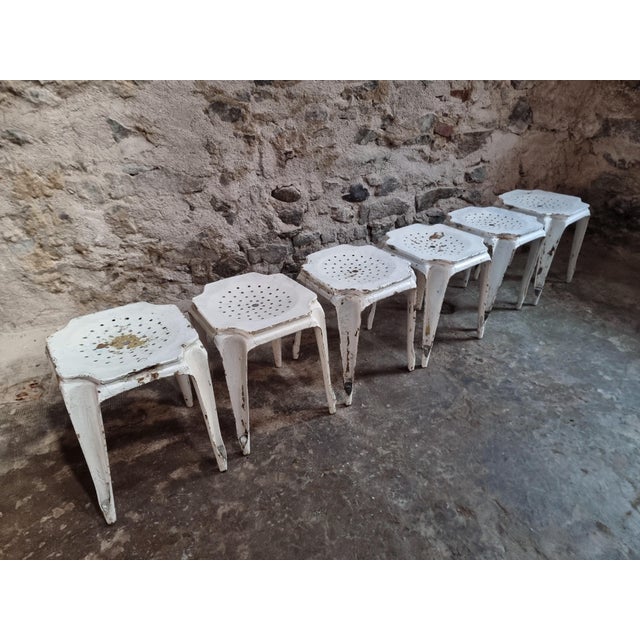 Metal French Industrial Metal Stools by Multipl's, 1930s, Set of 6 For Sale - Image 7 of 15
