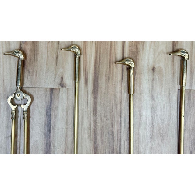 Vintage Brass Mallard Motif Fireplace Tools on Stand For Sale - Image 9 of 10
