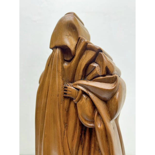 Hooded Monk Carved Wooden Statue, 1930s For Sale - Image 4 of 12