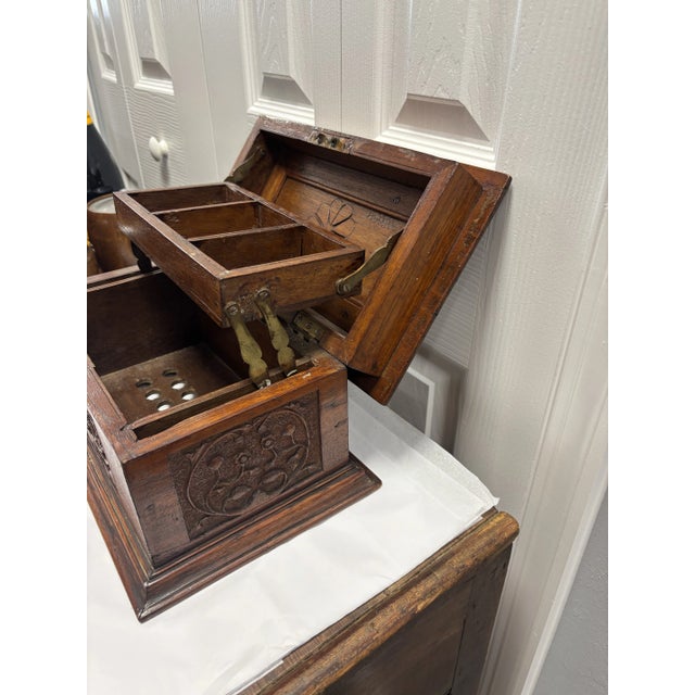 Wood Vintage English Carved Wood Humidor For Sale - Image 7 of 12