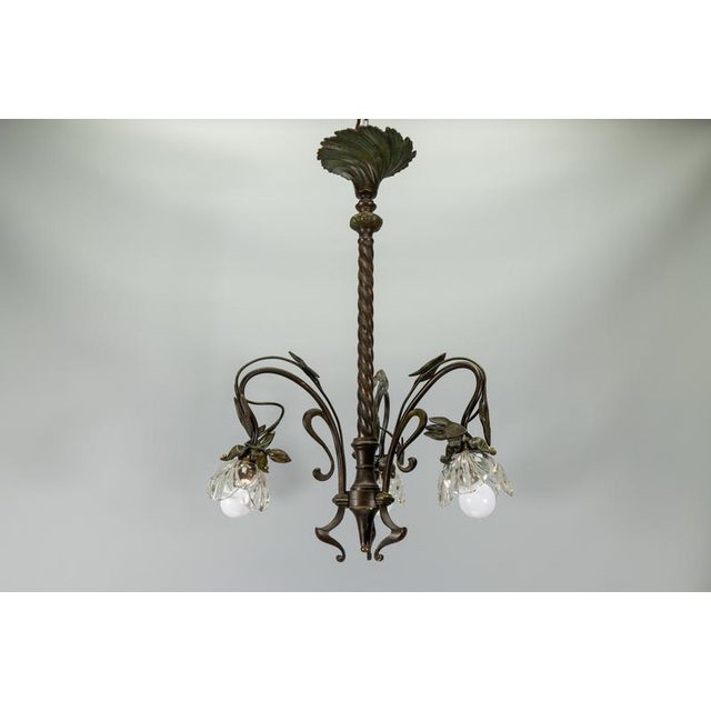 French Art Nouveau Bronze Chandelier with Clear Glass Botanical Shades, 1910 For Sale - Image 16 of 18
